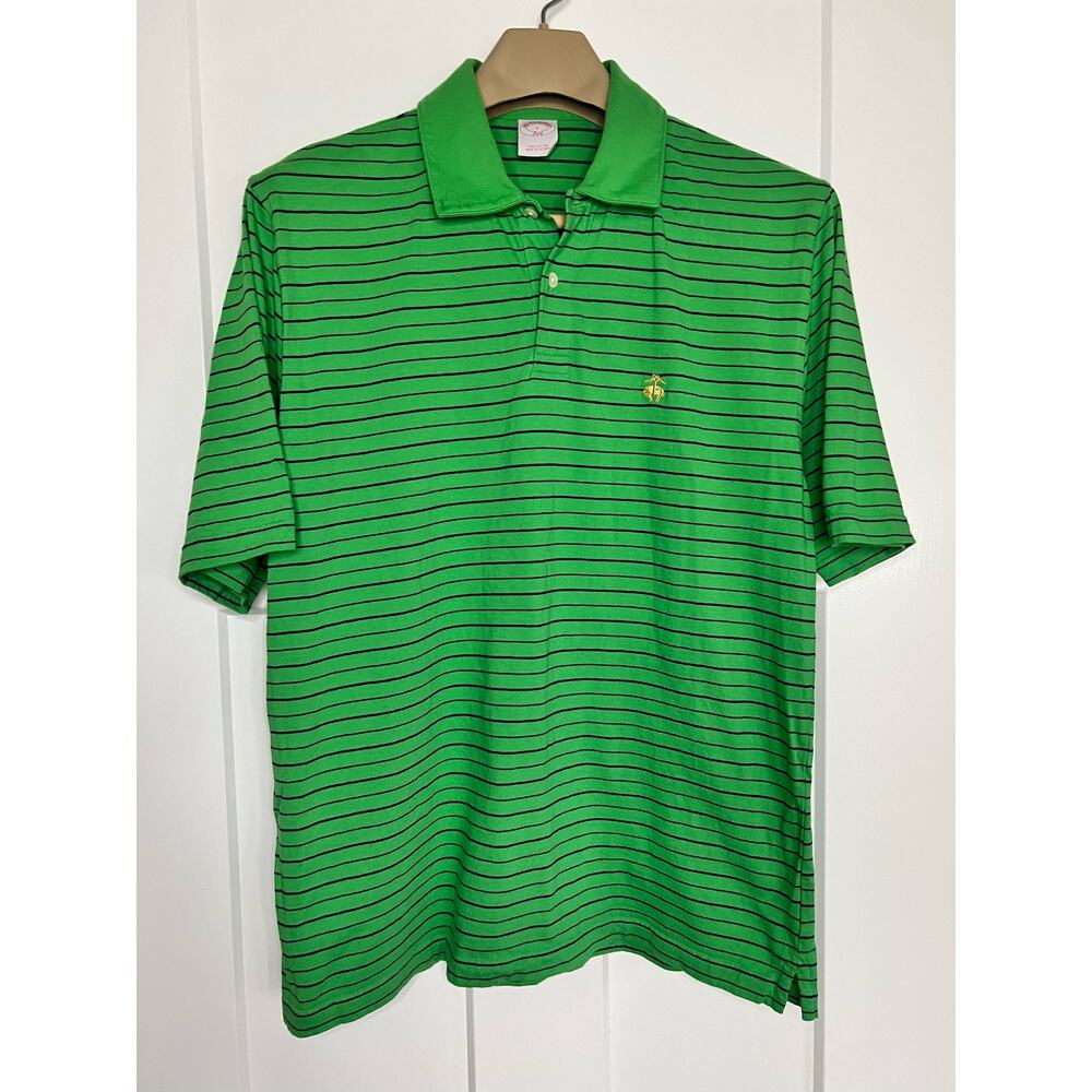 Brooks Brothers 346 Polo Shirt Green Navy Blue Size LARGE Cotton Logo